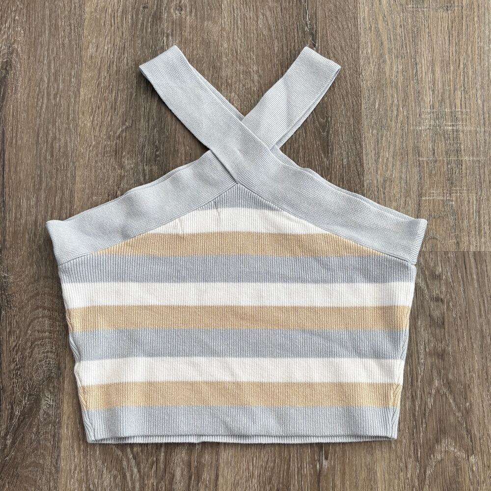 House of Harlow 1960 Rib Stripe Halter Crop Top - Size: Large - Picture 2 of 4